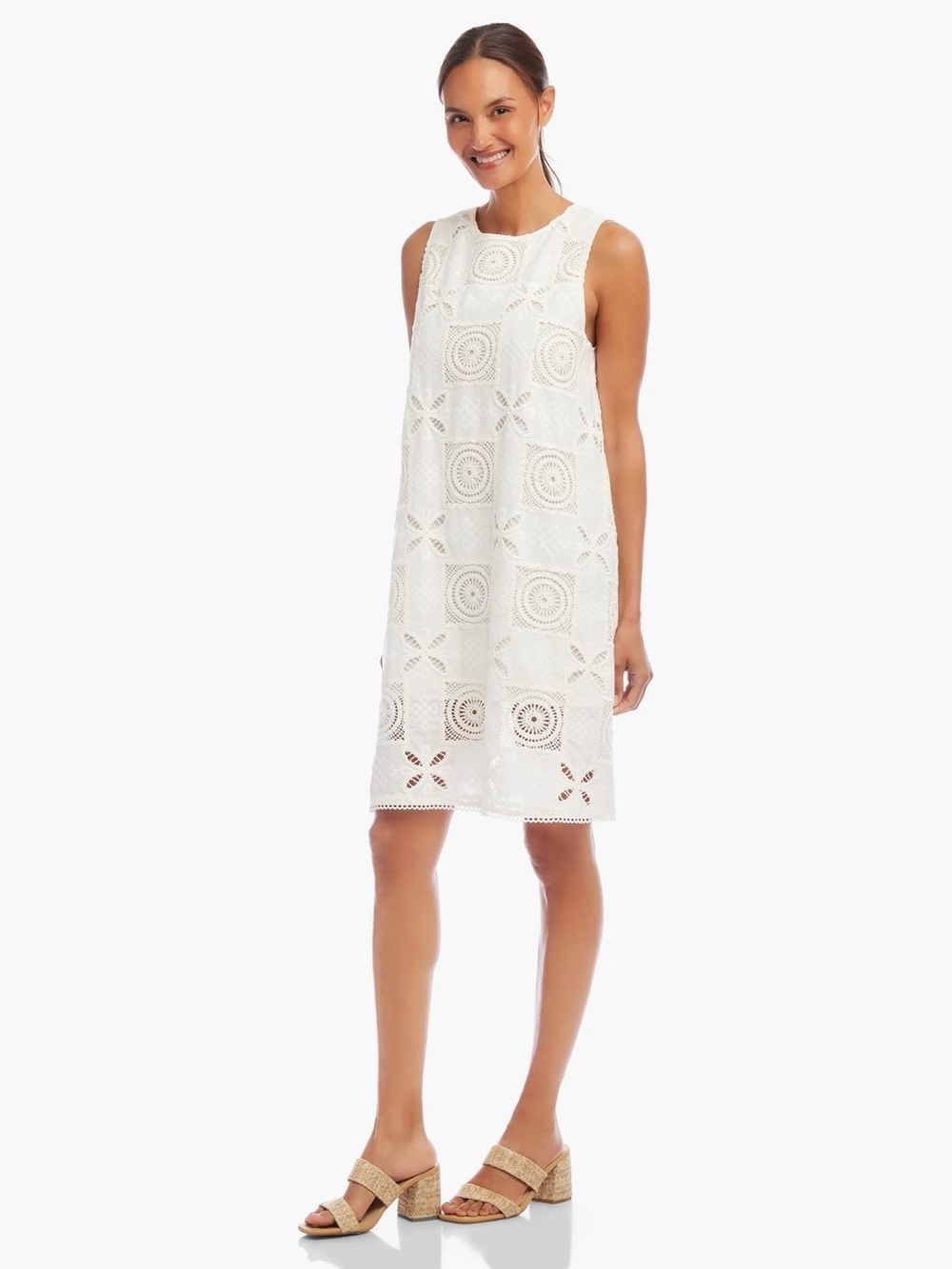 Karen Kane Embroidered White Cotton Blend Shift Dress Size Medium